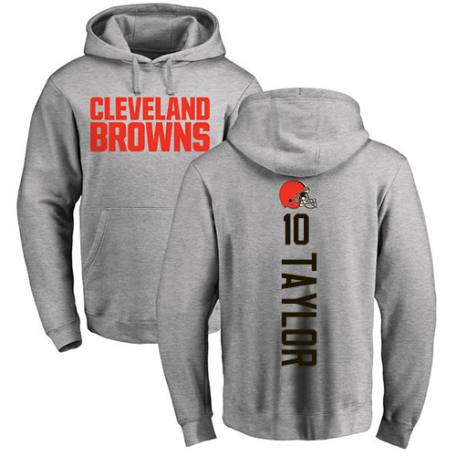 Men Cleveland Browns Taywan Taylor Ash Jersey 10 NFL Football Backer Pullover Hoodie Sweatshirt